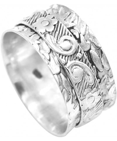 925 Sterling Silver Floral Spinner Ring for Women Spiral Beads Wide Fidget Ring Band 8.5 $16.79 Rings
